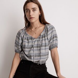 NWT‎ Madewell Jacquard Keyhole Crop Top in Stripe Size Small